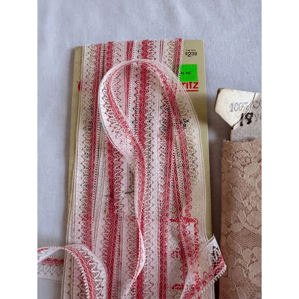 Vintage Lace/Rick Rack Lot, White/Pink/Red/Blue, Wide/Narrow